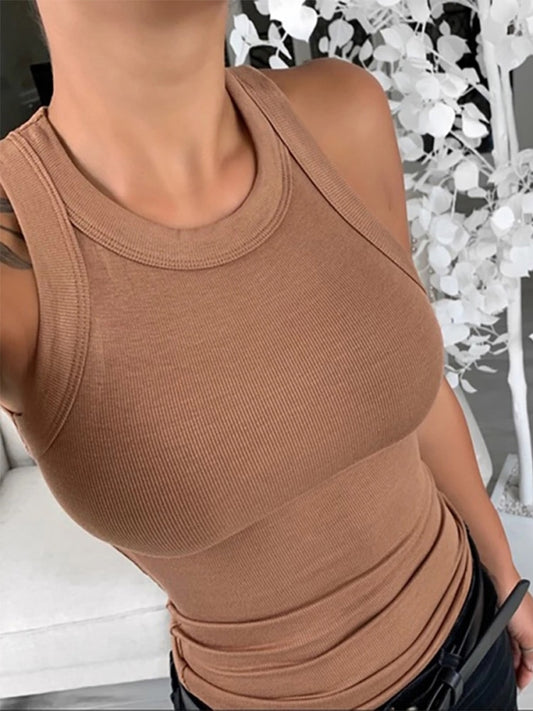 Round Neck Ribbed Tank Top